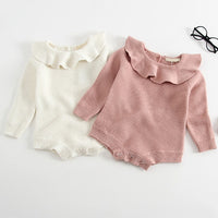Girls' Knitted Triangular Long-Sleeved Crawling Dress