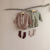 Cute Bear Long-sleeved Hooded Sweater With Fart One-piece Romper
