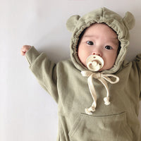 Cute Bear Long-sleeved Hooded Sweater With Fart One-piece Romper
