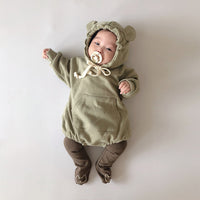 Cute Bear Long-sleeved Hooded Sweater With Fart One-piece Romper