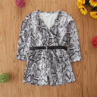 European And American Girls' One-Piece Fashion Snakeskin Pattern Long-Sleeved Jumpsuit