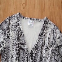 European And American Girls' One-Piece Fashion Snakeskin Pattern Long-Sleeved Jumpsuit