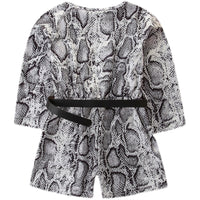 European And American Girls' One-Piece Fashion Snakeskin Pattern Long-Sleeved Jumpsuit