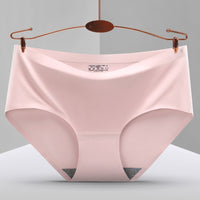 Non Marking One Piece Ice Silk Underwear Women's Breathable Sexy Mid Waist Solid Color Briefs