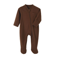 Solid Cotton Long Sleeve Zipper Baby Onesie