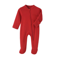 Solid Cotton Long Sleeve Zipper Baby Onesie