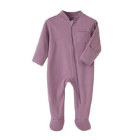 Solid Cotton Long Sleeve Zipper Baby Onesie