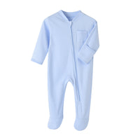 Solid Cotton Long Sleeve Zipper Baby Onesie