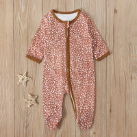 Girls' Long-Sleeved Floral Foot-Wrapped One-Piece Romper Jumpsuit