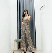 V-Neck Waist Wide-Leg Jumpsuit With Suspenders