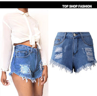 Irregular Cat Whiskers Fringed High Denim Shorts