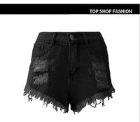 Irregular Cat Whiskers Fringed High Denim Shorts