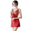 Lace Satin Stitching Big Halter Strap Sexy Nightdress