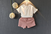 Girls Short Sleeve T-shirt Shorts Two-piece Suit