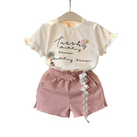Girls Short Sleeve T-shirt Shorts Two-piece Suit