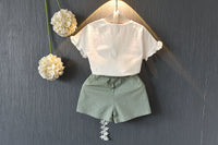 Girls Short Sleeve T-shirt Shorts Two-piece Suit
