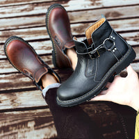 Men's Tooling Boots British Style Mid-Top High-Top Leather Shoes