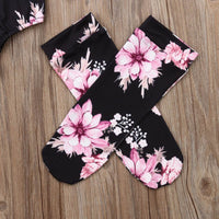 Girls Spring And Autumn Two-Piece Long-Sleeved Floral Romper And Tights