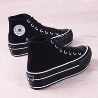 Women's Black High-Top Canvas Shoes All-Match Platform Platform