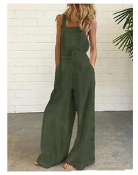 Retro Side Pocket Casual Wide-Leg Side Buckle Jumpsuit