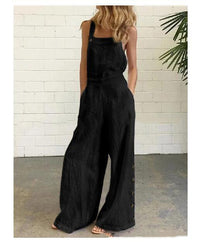 Retro Side Pocket Casual Wide-Leg Side Buckle Jumpsuit