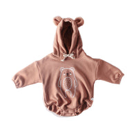 Cartoon Big Bear Print Long Sleeved Hooded Jumpsuit