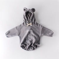 Cartoon Big Bear Print Long Sleeved Hooded Jumpsuit