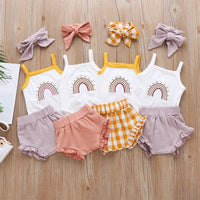 Fashion Three-Piece Baby Girl Sling Romper Plaid Shorts