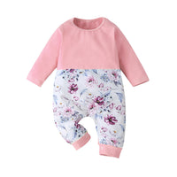 Infant Autumn and Winter Small Fresh Print Color-Blocking Romper One-Piece Romper