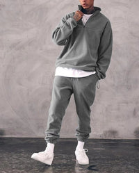 Casual Stand Collar Thick Long-Sleeved T-Shirt Loose Plus Fleece Sweater Men's Suit