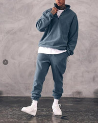 Casual Stand Collar Thick Long-Sleeved T-Shirt Loose Plus Fleece Sweater Men's Suit