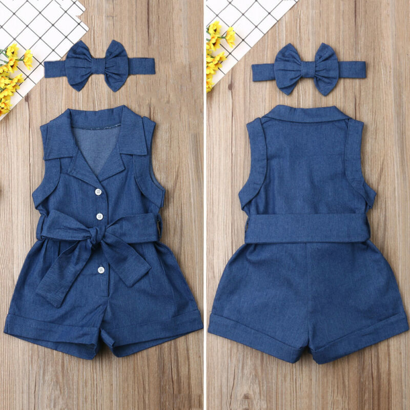 Pudcoco Kids Baby Girl Clothes Sleeveless Romper Denim