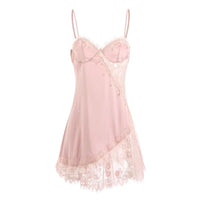 European and American Sexy Lace Satin Stitching Nightdress