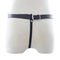 Black Leather Rivet Line Chain Panties Adult Chastity Belt