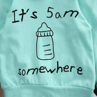 Long Sleeve Green Baby Bottle Hooded Sweatshirt Striped Pants