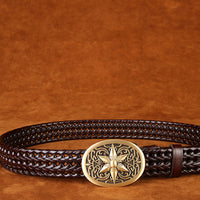 Ancient Personality Fashion Men's Hand-Woven Copper Buckle Belt