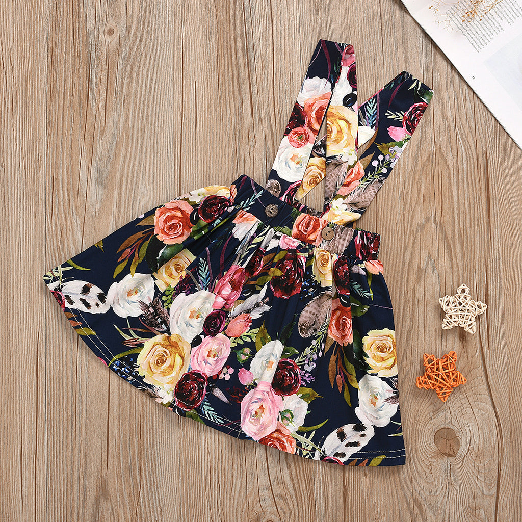 Children's Clothing Children's Summer Solid Color Pit strip Short-sleeved Top Suspender Skirt