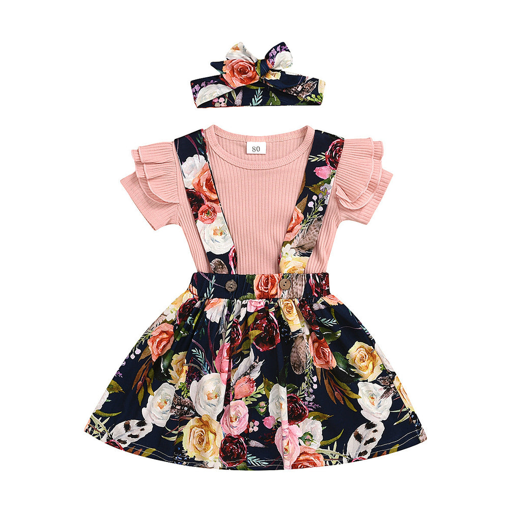 Children's Clothing Children's Summer Solid Color Pit strip Short-sleeved Top Suspender Skirt