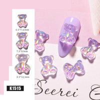 3D Cute Bear Resin Nail Art Decorations Crystal Gummy Bear Nail Glitter Jelly Ornaments Nails Art Accessories for Nail Art Decoration