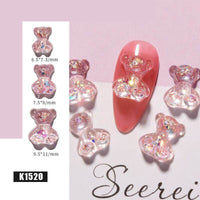 3D Cute Bear Resin Nail Art Decorations Crystal Gummy Bear Nail Glitter Jelly Ornaments Nails Art Accessories for Nail Art Decoration