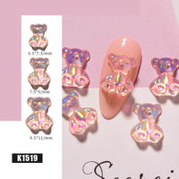 3D Cute Bear Resin Nail Art Decorations Crystal Gummy Bear Nail Glitter Jelly Ornaments Nails Art Accessories for Nail Art Decoration