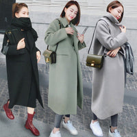 Fashion Solid Color Thick Pocket Women Autumn Winter Warm Long Coat Outwear