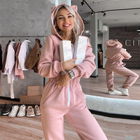 Long Jumpsuit Romper Hoodie Women Fitness Winter Autumn