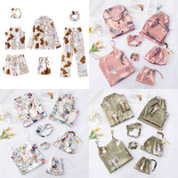 Seven-Piece Pajamas Simulation Silk Long-Sleeved Cardigan Spring And Autumn Set