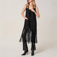 Women's Western Cowboy Style Long Tassel Sleeveless Front Open Jacket