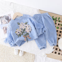 Spring And Autumn Girls' Clothing Baby Embroidered Lace Two Piece Set