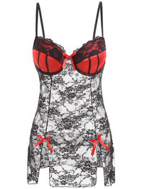 Sexy Lingerie Gathered Open Back See-Through Pajamas Lace Hollow Nightdress
