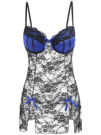 Sexy Lingerie Gathered Open Back See-Through Pajamas Lace Hollow Nightdress