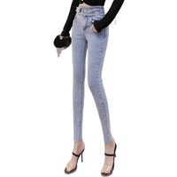 Women's High-Waisted Jeans Slim And Thin All-Match Elastic Nine-Point Pencil Pants With Small Feet