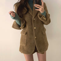Retro Suit Collar Chic Three Button Straight Jacket
